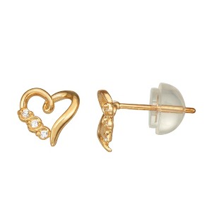 Junior Jewels 14K Yellow Gold Children's Diamond Heart Earrings - 1 of 2