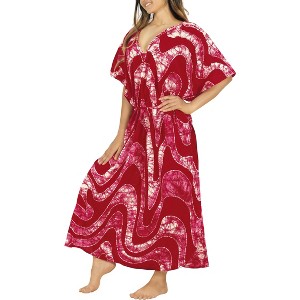 HAPPY BAY Women's Summer Maxi Nightdress Cover Up Gown Caftan Loungewear Dashiki House Dresses for Women 3X-4X Red, Abstract - 1 of 4