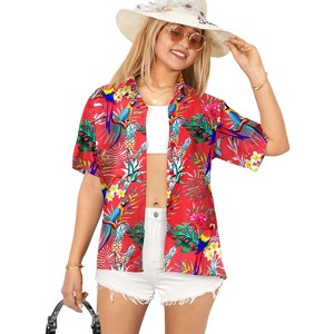 HAPPY BAY Women's Button Down Blouses Casual Tops Beach Party Short Sleeve Tropical Vacation Summer Hawaiian Shirts Colorful for Women - 1 of 4