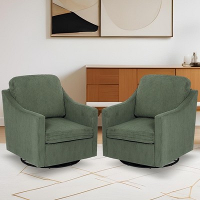 Swivel Chairs Set of 2 - Mid Century Modern With Track Arms, 360 Barrel Comfy Upholstered Single Sofa Arm Side Chair