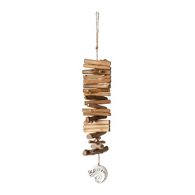 Seashell Driftwood Hanging Accent Natural Wood, Metal & Rope by Foreside Home & Garden