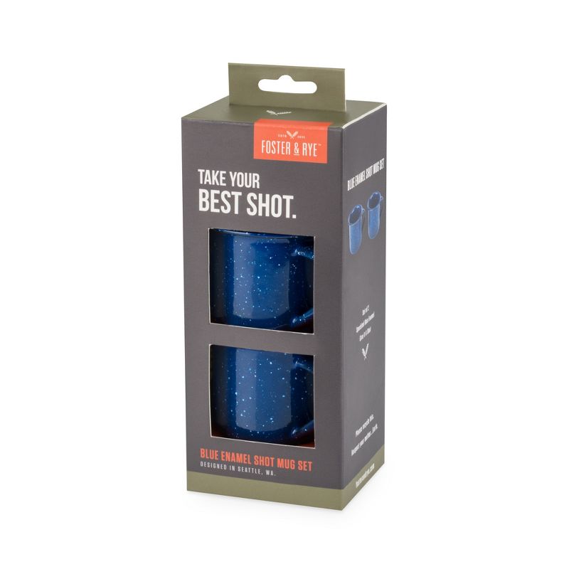 Foster & Rye Camping Mug Shot Glasses, Speckled Blue Enamel Novelty Shooters with Handle, 2.6 Oz Set of 2, Dark Blue, 4 of 5