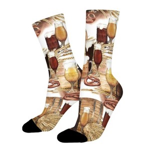 Beer And Wine Barrel Women Printed Crew Socks Funny Funky Socks Soft Polyester Novelty Gifts for Artists Men - 1 of 4