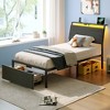 Greenstell Twin/Full/Queen Bed Frame with Ergonomic Upholstered Headboard and Drawer &Charging Station & LED Lights , Grey - 2 of 4