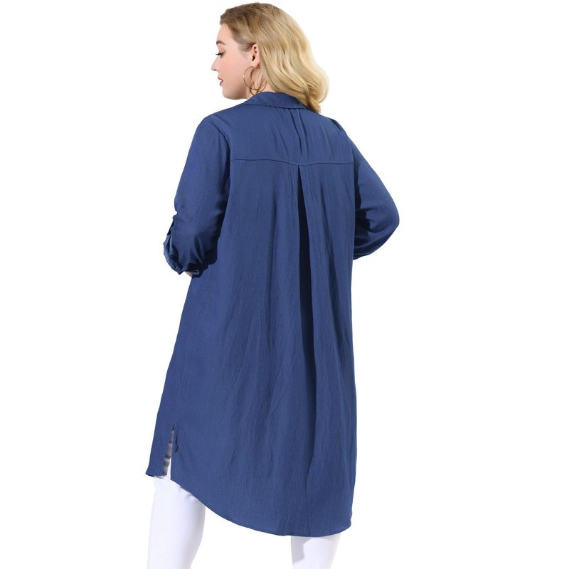 Agnes Orinda Women's Plus Size Chambray Shirt Long Sleeve Chest Pocket Denim Jacket, 4 of 7