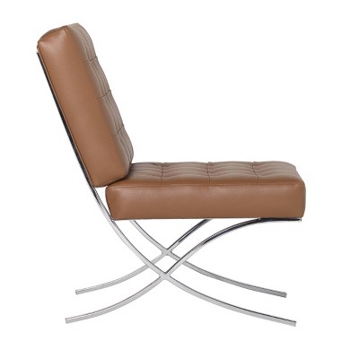 Caramel Bonded Leather and Chrome Modern Accent Chair