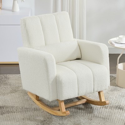 TOAOTBNBO Contemporary Accent Rocking Chair with Pillow, Teddy Velvet Armchair with Ergonomic Design Soft Recliner Chair for Bedroom