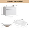 NicBex Floating Wall Mounted Bathroom Vanity with Ceramic Basin,Bathroom Sink Vanity with 2 Soft Close Cabinet Doors,24" Bathroom Sink Cabinet,White - 3 of 4