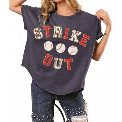 Women's Sequin Baseball Strikeout Short Sleeve Top - BiBi