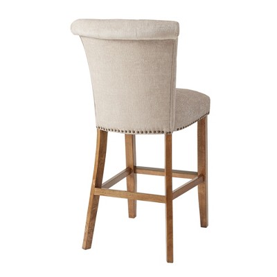 Elegant Cream Tufted 30" Barstool with Wood Frame and Metal Accents