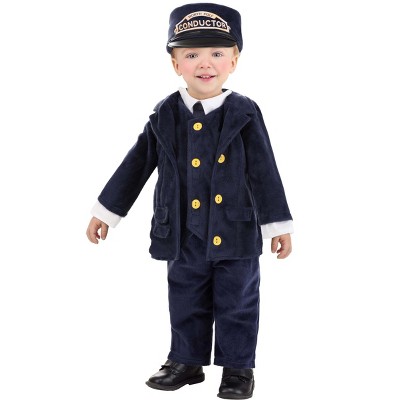 Fun World Toddler Train Conductor Costume – Striped Overalls, Boys Unisex, Blue, Kids Size