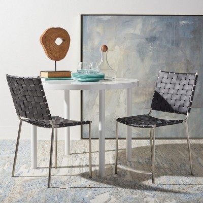 Wesson Black and Silver Woven Leather Dining Chair Set