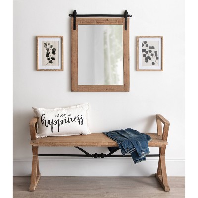 Rustic Brown Wood Barn Door Wall Mirror