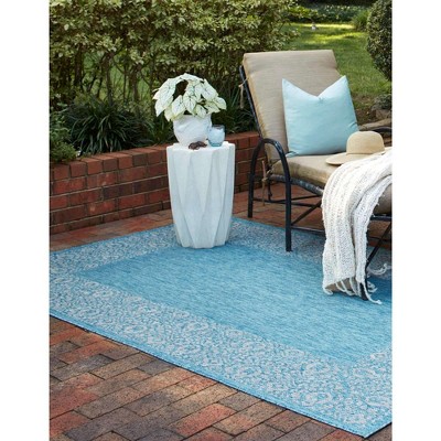Aqua Blue Synthetic 8' x 11' Flat Woven Outdoor Rug