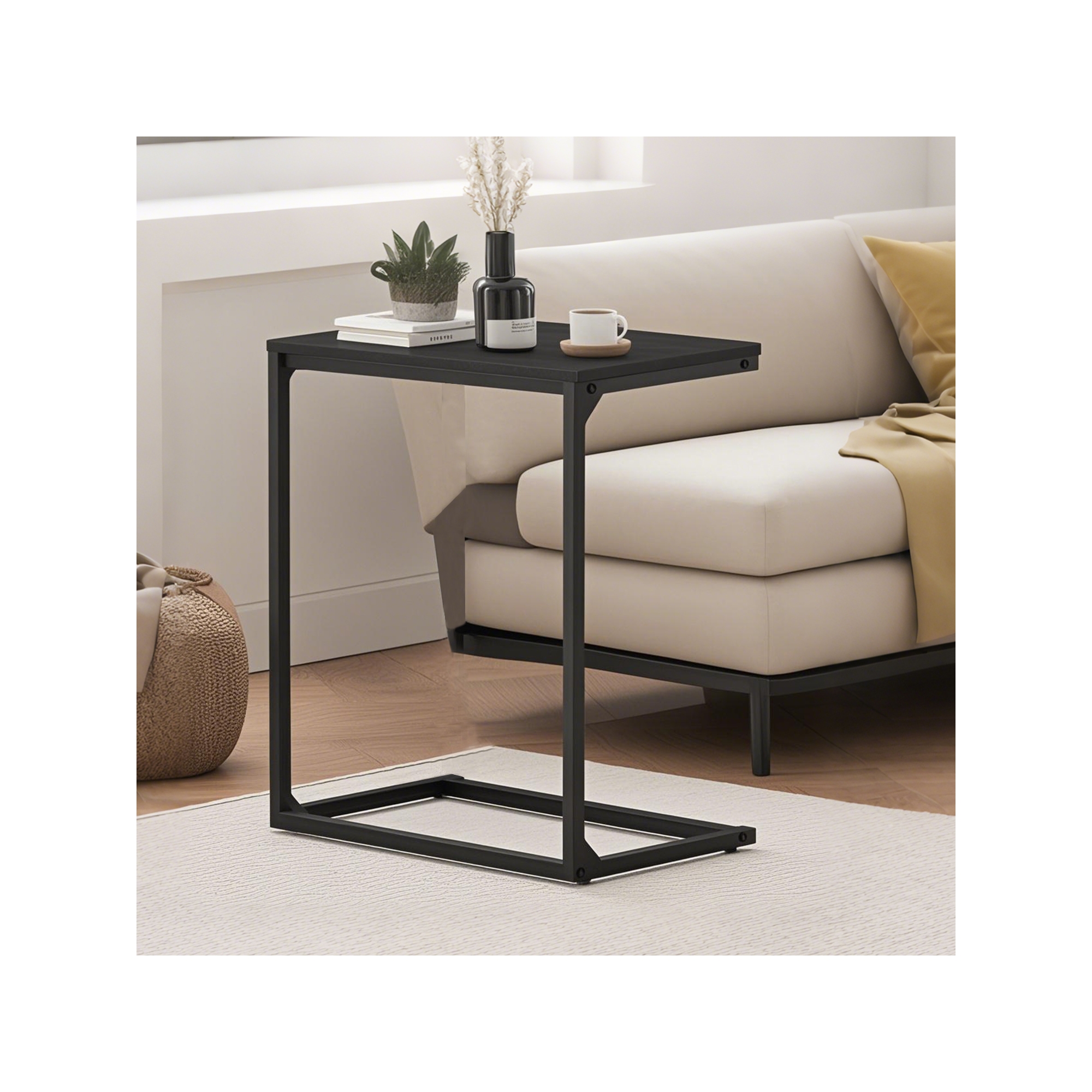 End Table Small Side Table Bed Side Table Side Table For Couch Mesitas Para Sala C Shape End Table Black