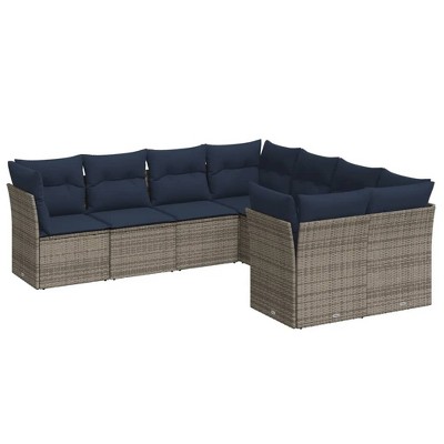vidaXL 8 Piece Patio Sofa Set with Cushions Gray Poly Rattan - Beige and Gray