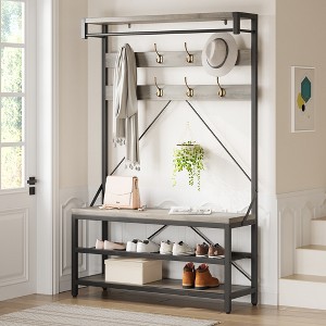 Coat Rack Shoe Bench Large Hall Tree Shoe Rack Entryway 3-Tier Storage Shelf and Hooks Removable Industrial Accent Furniture - 1 of 4