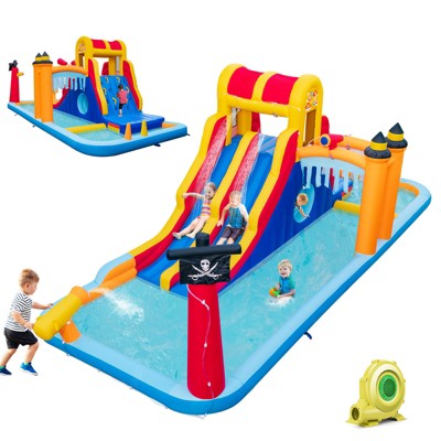 Costway Inflatable Water Slide 6-in-1 Kids Water Park With Dual Slides ...