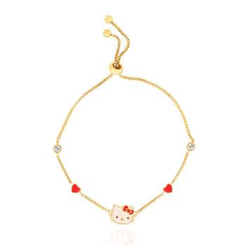 Sanrio Hello Kitty Flash Yellow Gold Plated Station Heart and Crystal Bracelet
