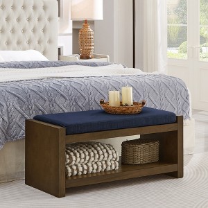 40"/47"W Upholstered Accent Bench with Removable Cushion and Lower Shoe Rack, Modern Bed End Storage Bench for Living Room - ModernLuxe - 1 of 4