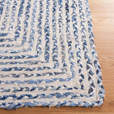 Handmade Blue and Ivory Braided Cotton Area Rug, 5' x 8'