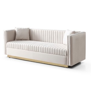 GDFStudio Warner Tufted Velvet Upholstered 78" Sofa with Steel Base, 2 Pillows and Nailhead Trim - 1 of 4