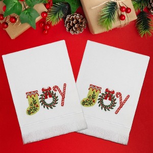 American Soft Linen Christmas Towels Bathroom Set, 2 Packed Embroidered Decorative 100% Cotton Hand Towels, Dish Towels for Decor Xmas - 1 of 4