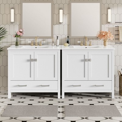NicBex 30/36/60/72"Bathroom Vanity Set with Ceramic Sink,2 Doors&1 Drawer,Multifunctional Storage Cabinet Combo,4" Faucet Hole(No Faucet)