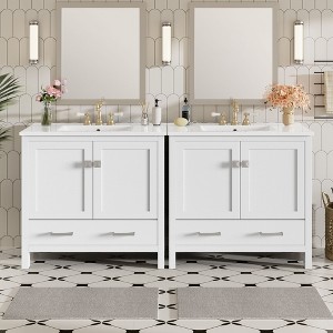 NicBex 30/36/60/72"Bathroom Vanity Set with Ceramic Sink,2 Doors&1 Drawer,Multifunctional Storage Cabinet Combo,4" Faucet Hole(No Faucet) - 1 of 4