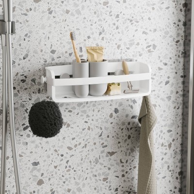 White Plastic Suction Mount Shower Caddy with Adhesive Strips