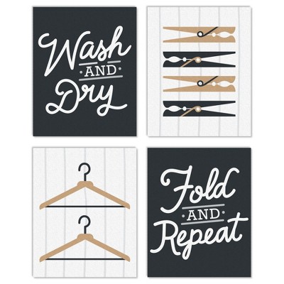 Big Dot of Happiness Wash and Dry - Unframed Laundry Room Linen Paper Wall Art - Set of 4 - Artisms - 8 x 10 inches