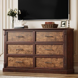 homfan Farmhouse 6-Drawer Dresser w/ Metal Handles - Rustic Wood Storage Dresser for Bedroom, Living Room - 1 of 4
