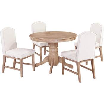 Set of 5 Michael 42" Round Dining Table with Upholstered Chairs White Wash - Home Styles