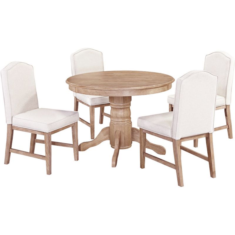 Set of 5 Michael 42&#34; Round Dining Table with Upholstered Chairs White Wash - Home Styles, 1 of 5