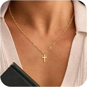 Dainty Cross Pendant with Pearls Layered Faith Necklace for Women - 1 of 4