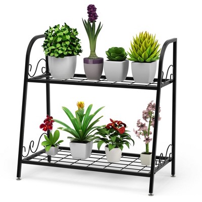 Costway 2-tier Metal Plant Stand Shelf Flower Pot Holder Display Rack Shoe Organizer