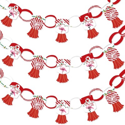 Big Dot of Happiness Flamingle Bells - 90 Chain Links and 30 Paper Tassels Decoration Kit - Tropical Christmas Party Paper Chains Garland - 21 feet