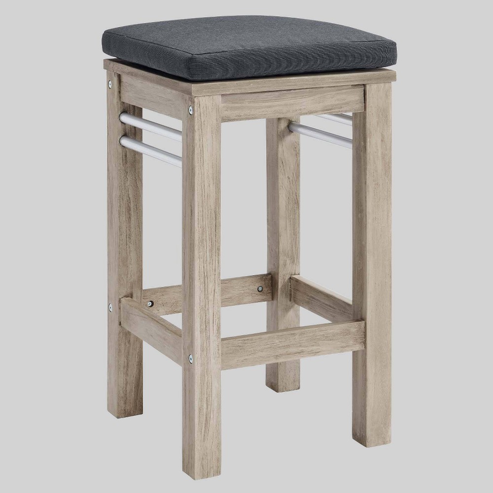 Wiscasset Outdoor Patio Acacia Wood Bar Stool Light Gray Modway