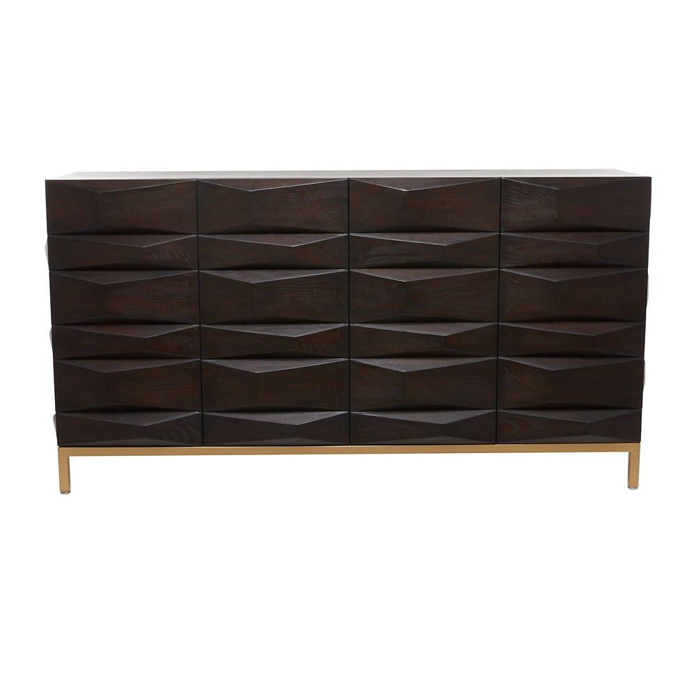 Photos - Wardrobe Olivia & May Contemporary Bold Facet Carved Wood Buffet Cabinet Brown: MDF Storage, No Assembly Required