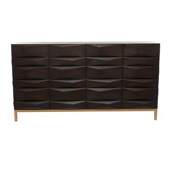 Contemporary Bold Facet Carved Wood Buffet Cabinet Brown - Olivia & May