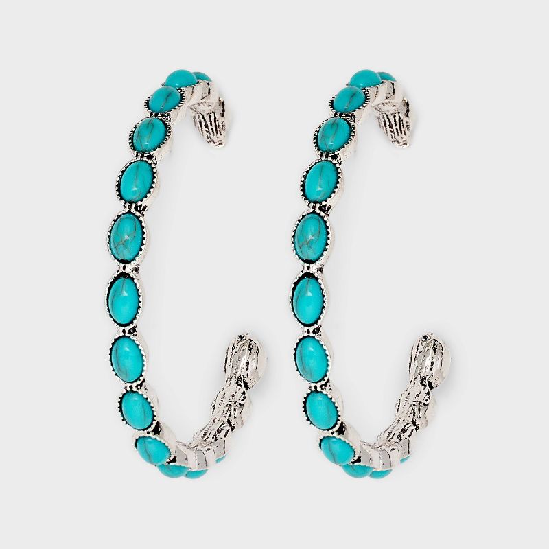 Faux Turquoise Stone Hoop Earrings - Wild Fable&#8482; Turquoise Blue, 1 of 5