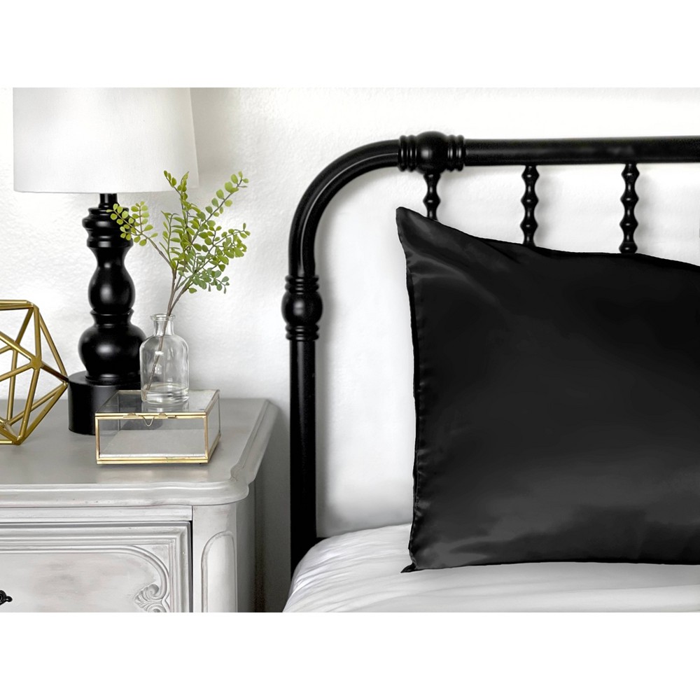 Morning Glamour Standard Satin Solid Pillowcase Set Black