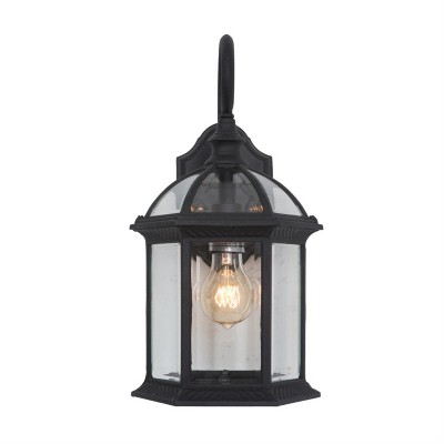 Black Beveled Glass Outdoor Wall Lantern with Curved Handle