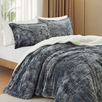 Peace Nest Dual-Side Fluffy Faux Rabbit Fur Comforter Set, Plush Fuzzy Bedding Set