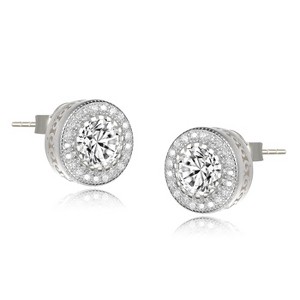 Guili Sterling Silver Earrings with Round Cubic Zirconia in Silver, Gold, or Rose Finish – A Timeless, Elegant, and Sophisticated Jewelry Essential - 1 of 4