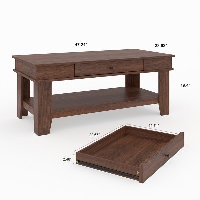 Garvee Coffee Table with Drawer 47.24" Center Table with Open Shelf  Large Living Room Table