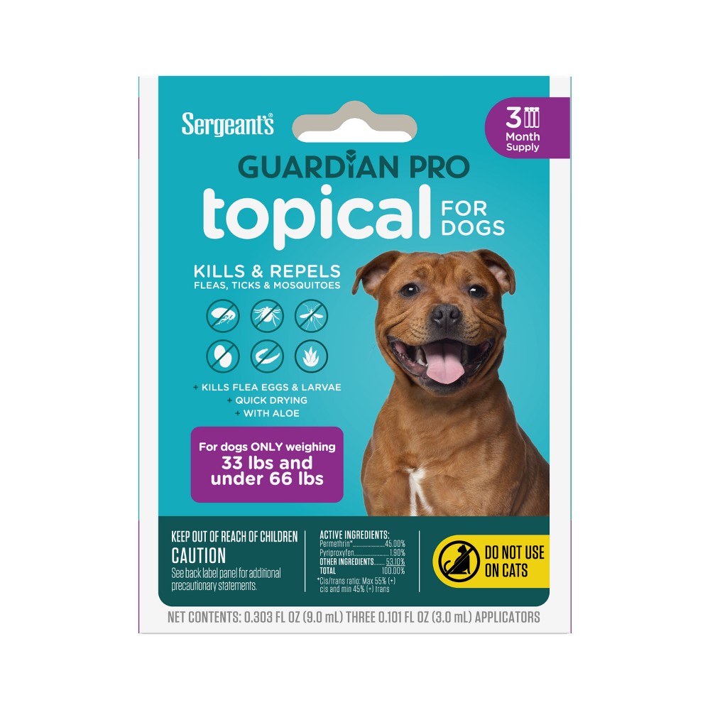 UPC 073091001096 product image for Sergeant's Guardian Pro Flea & Tick Topical Treatment for Dogs - 33-66 lbs - 3ct | upcitemdb.com