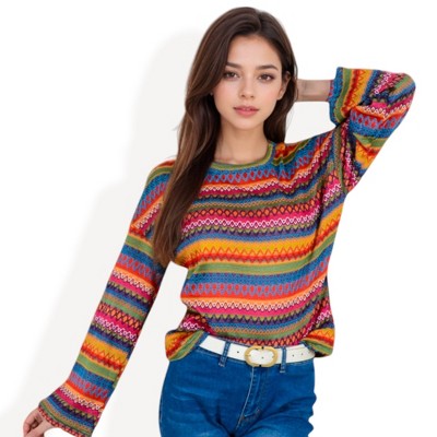Anna-Kaci Women's Multi-Color Striped Knit Sweater with Long Sleeves and Crew Neck - Small, Many Colors