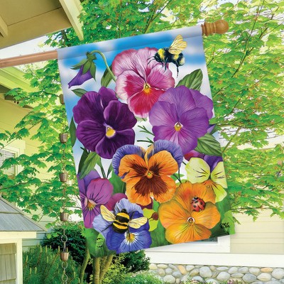 Vibrant Pansies and Bees Spring Garden Flag