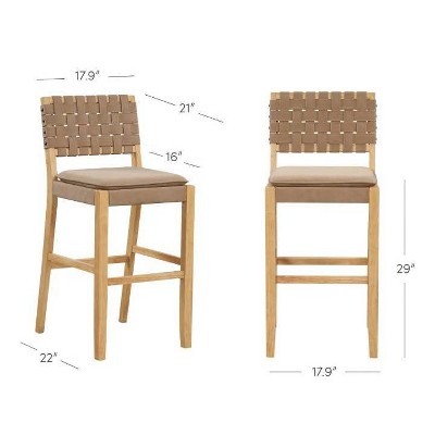 Cohen 24" Brown Faux Leather and Wood Bar Stools, Set of 2